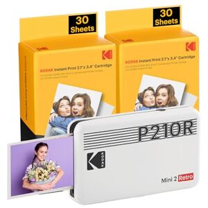 Kodak Mini 2 Retro – Imprimante Photo Mobile pour Smartphone (iPhone & Android), 5,4 x 8,6 cm, Bluetooth, Portable + 68 Photos – Blanc - Publicité