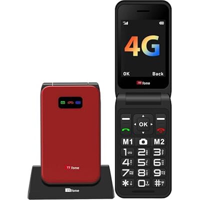 TTfone TT760 Flip 4G Téléphone Portable à Gros Boutons pour Personnes âgées avec Bouton d'aide d'urgence débloqué Rouge avec Chargeur de Station d'accueil - Publicité TTfone TT760 Flip 4G Téléphone Portable à Gros Boutons pour Personnes âgées avec Bouton d'aide d'urgence débloqué Rouge avec Chargeur de Station d'accueil - Publicité