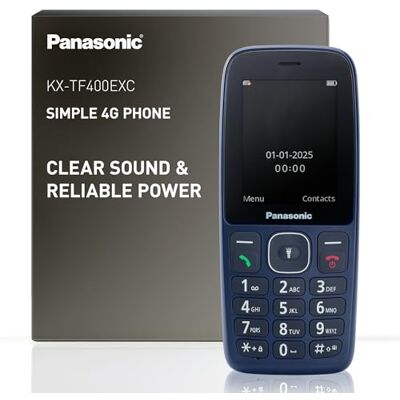 Panasonic KX-TF400EXC Téléphone à Touches 4G Facile à Utiliser, Bleu VoLTE, autonomie jusqu’à 280 heures en mode veille, charge USB-C, écran de 2,4 pouces, Bluetooth, résistance à l’eau IP44 - Publicité Panasonic KX-TF400EXC Téléphone à Touches 4G Facile à Utiliser, Bleu VoLTE, autonomie jusqu’à 280 heures en mode veille, charge USB-C, écran de 2,4 pouces, Bluetooth, résistance à l’eau IP44 - Publicité
