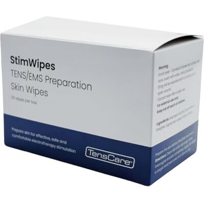 TensCare StimWipes – 50 Lingettes pour Électrodes TENS & EMS Lingettes à base d'alcool pour nettoyer les électrodes TENS, EMS et d'électrothérapie. Séchage rapide - Publicité TensCare StimWipes – 50 Lingettes pour Électrodes TENS & EMS Lingettes à base d'alcool pour nettoyer les électrodes TENS, EMS et d'électrothérapie. Séchage rapide - Publicité