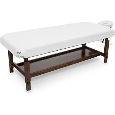 QUIRUMED WELLCORE Table de Massage Fixe en Bois avec Appui-Tête, 185-212 x 76 cm, Hauteur Réglable, Rembourrage 14 cm, avec Étagère Inférieure, Blanc - Publicité QUIRUMED WELLCORE Table de Massage Fixe en Bois avec Appui-Tête, 185-212 x 76 cm, Hauteur Réglable, Rembourrage 14 cm, avec Étagère Inférieure, Blanc - Publicité