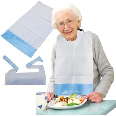 Tiga-Med Bavoir jetable pour adulte 66 x 37 cm Avec poche de récupération En cellulose renforcée avec film PE imperméable Protection contre les taches et l'humidité lors des soins et des repas - Publicité Tiga-Med Bavoir jetable pour adulte 66 x 37 cm Avec poche de récupération En cellulose renforcée avec film PE imperméable Protection contre les taches et l'humidité lors des soins et des repas - Publicité