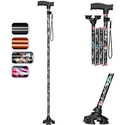 supregear Canne Pliante, Canne Pliante Réglable à 5 Niveaux avec Poignée en T et Dragonne Anti-Perte Antidérapante Autoportante Support en Caoutchouc à 4 Pieds pour Âgé Désactivé Homme Femme - Publicité supregear Canne Pliante, Canne Pliante Réglable à 5 Niveaux avec Poignée en T et Dragonne Anti-Perte Antidérapante Autoportante Support en Caoutchouc à 4 Pieds pour Âgé Désactivé Homme Femme - Publicité