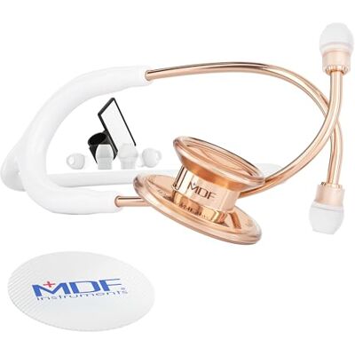 MDF Instruments , MD One Stéthoscope à double pavillon, Stéthoscope professionnel, Taille adulte, Acier inoxydable, Tubulure blanc, Lyre/pavillon or rose, Rose Gold - Publicité MDF Instruments , MD One Stéthoscope à double pavillon, Stéthoscope professionnel, Taille adulte, Acier inoxydable, Tubulure blanc, Lyre/pavillon or rose, Rose Gold - Publicité