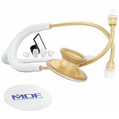 MDF Instruments MDF Acoustica, Stéthoscope à double pavillon Léger Pour médecins, infirmières, étudiants, soins à domicile Tubulure blanc, Lyre-pavillon or MDF747XPK29 - Publicité MDF Instruments MDF Acoustica, Stéthoscope à double pavillon Léger Pour médecins, infirmières, étudiants, soins à domicile Tubulure blanc, Lyre-pavillon or MDF747XPK29 - Publicité