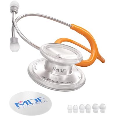 MDF Instruments , MD One Stéthoscope à double pavillon, Stéthoscope professionnel, Taille adulte, Acier inoxydable, Tubulure orange, Lyre/pavillon argent, MDF77727 - Publicité MDF Instruments , MD One Stéthoscope à double pavillon, Stéthoscope professionnel, Taille adulte, Acier inoxydable, Tubulure orange, Lyre/pavillon argent, MDF77727 - Publicité