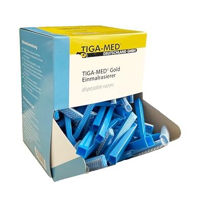 TIGA-MED Lot de 100 rasoirs jetables – Rasoirs à usage unique pour soins corporels et hygiène, usage médical et nursing, couleur bleue (non adaptés au visage) - Publicité TIGA-MED Lot de 100 rasoirs jetables – Rasoirs à usage unique pour soins corporels et hygiène, usage médical et nursing, couleur bleue (non adaptés au visage) - Publicité
