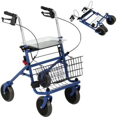 HOMCOM Déambulateur 4 Roues Pliable, Rollator en Acier Inoxydable, Bleu Siège Rembourré en PU, Poignée Réglable, Panier et Plateau, Hauteur Réglable, Porte-Canne, pour Personnes Âgées - Publicité HOMCOM Déambulateur 4 Roues Pliable, Rollator en Acier Inoxydable, Bleu Siège Rembourré en PU, Poignée Réglable, Panier et Plateau, Hauteur Réglable, Porte-Canne, pour Personnes Âgées - Publicité