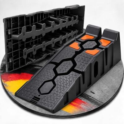 Relaxdays Rampes d'accès, Noires lot de 2, camping-car et SUV, jusqu'à 5 t, cale hivernage, 22 x 33 x 90 cm, plastique - Publicité Relaxdays Rampes d'accès, Noires lot de 2, camping-car et SUV, jusqu'à 5 t, cale hivernage, 22 x 33 x 90 cm, plastique - Publicité