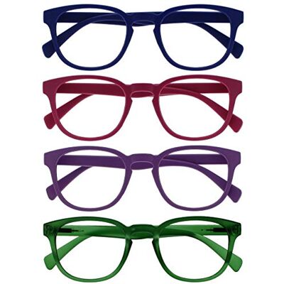 Opulize Pop Lunettes de lecture - Lot de 4, Rondes, Bleu/Rose/Violet/Vert - Unisexe - Publicité Opulize Pop Lunettes de lecture - Lot de 4, Rondes, Bleu/Rose/Violet/Vert - Unisexe - Publicité