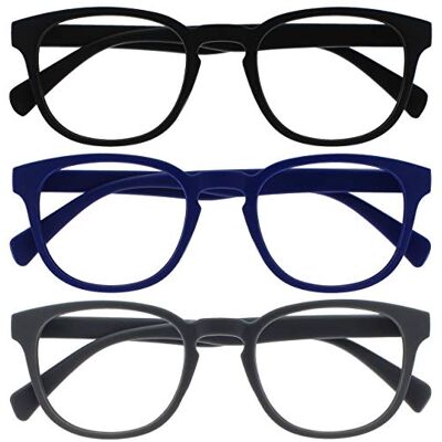 Lunettes de lecture Opulize Pop rondes - Pack de 3 - Noir Bleu Gris - Publicité Lunettes de lecture Opulize Pop rondes - Pack de 3 - Noir Bleu Gris - Publicité