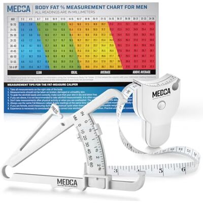MEDca Épaisseur de graisse corporelle et ruban à mesurer pour le corps Pieds à coulisse à pli cutané et outil de mesure à ruban de graisse corporelle pour mesurer avec précision l'IMC Skin Fold Fitness - Publicité MEDca Épaisseur de graisse corporelle et ruban à mesurer pour le corps Pieds à coulisse à pli cutané et outil de mesure à ruban de graisse corporelle pour mesurer avec précision l'IMC Skin Fold Fitness - Publicité
