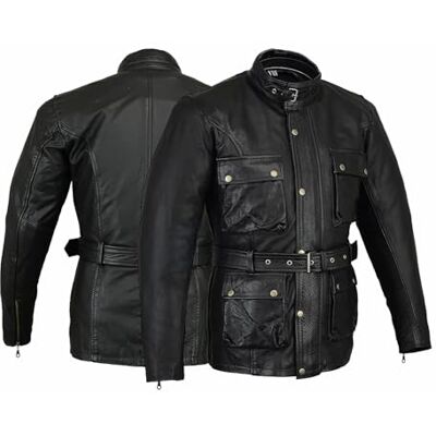 Bikers Gear Australia Bikers Gear UK Blouson style Retro Café Racer Bonnie 100% cuir de Bovin noir avec ligne Rouge Oxblood sur les manches - Publicité Bikers Gear Australia Bikers Gear UK Blouson style Retro Café Racer Bonnie 100% cuir de Bovin noir avec ligne Rouge Oxblood sur les manches - Publicité