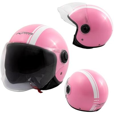 A-pro Moto Jet Casque Rose ECE 22 06 Graphiques Blancs Approuvé Visière XXL - Publicité A-pro Moto Jet Casque Rose ECE 22 06 Graphiques Blancs Approuvé Visière XXL - Publicité