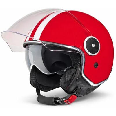 Vinz Arenas Casque Jet avec Visière Solaire et Visière Casque de Scooter Moto / Vintage avec des Rayures Certifié ECE 22.06 Tailles XS-XXL Rouge - Publicité Vinz Arenas Casque Jet avec Visière Solaire et Visière Casque de Scooter Moto / Vintage avec des Rayures Certifié ECE 22.06 Tailles XS-XXL Rouge - Publicité