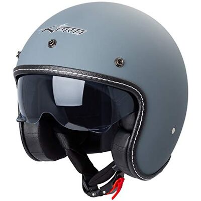 A-pro Casque Moto Jet Cafe Racer Homologué ECE 22-05 Scooter Custom Gris Mat XL - Publicité A-pro Casque Moto Jet Cafe Racer Homologué ECE 22-05 Scooter Custom Gris Mat XL - Publicité