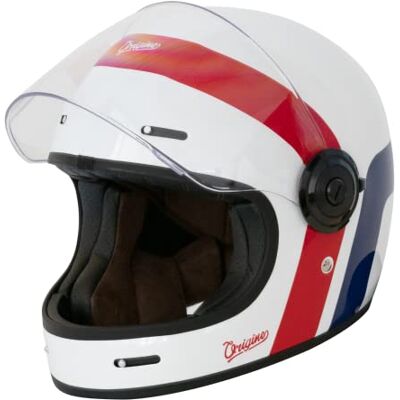 ORIGINE Casque de Moto intégral en Fibre de Verre Style Cafe Racer homologué ECE avec visière - Publicité ORIGINE Casque de Moto intégral en Fibre de Verre Style Cafe Racer homologué ECE avec visière - Publicité