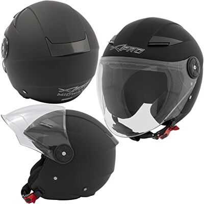 A-pro Casque Scooter Jet Moto Long Visière Certificat ECE 22 City Noir Mat L - Publicité A-pro Casque Scooter Jet Moto Long Visière Certificat ECE 22 City Noir Mat L - Publicité