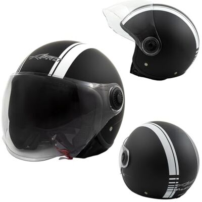 A-pro Jet Moto Casque Visière Noir Mat Blanc Graphique ECE 22 06 Approuvé XXL - Publicité A-pro Jet Moto Casque Visière Noir Mat Blanc Graphique ECE 22 06 Approuvé XXL - Publicité