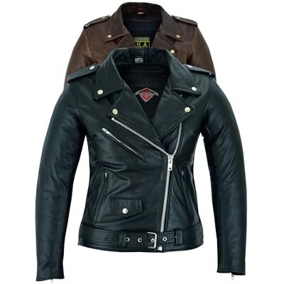 Texpeed Veste moto en cuir pour femme perfect Marlon Brando Veste de moto de tourisme avec protection véritable biker CE armor (EN 1621-1) Noir XS - Publicité Texpeed Veste moto en cuir pour femme perfect Marlon Brando Veste de moto de tourisme avec protection véritable biker CE armor (EN 1621-1) Noir XS - Publicité