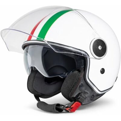 Vinz Neiva Casque Jet avec Visière Solaire et Visière Casque de Scooter Moto / Vintage Drapeau Italien Certifié ECE 22.06 Tailles XS-XXL - Publicité Vinz Neiva Casque Jet avec Visière Solaire et Visière Casque de Scooter Moto / Vintage Drapeau Italien Certifié ECE 22.06 Tailles XS-XXL - Publicité