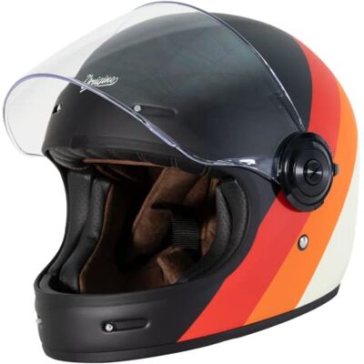 ORIGINE Casque de Moto intégral en Fibre de Verre Style Cafe Racer homologué ECE avec visière - Publicité ORIGINE Casque de Moto intégral en Fibre de Verre Style Cafe Racer homologué ECE avec visière - Publicité