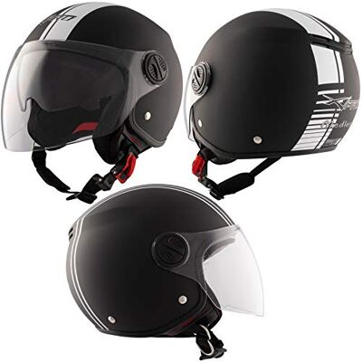 A-pro Moto Casque Jet Blanc Graphique ECE 22 06 Approuvé Noir Mat Visière M - Publicité A-pro Moto Casque Jet Blanc Graphique ECE 22 06 Approuvé Noir Mat Visière M - Publicité