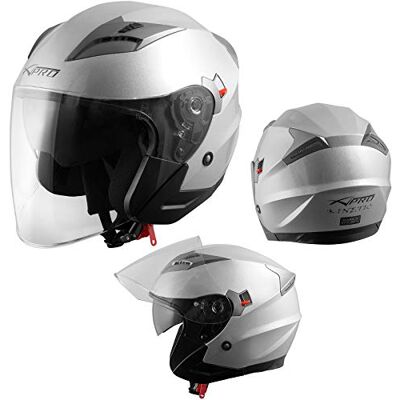 A-pro Demi Jet Casque Visière Pare Soleil ECE 22-05 Approuvé Moto Scooter Kinetic Argent XS - Publicité A-pro Demi Jet Casque Visière Pare Soleil ECE 22-05 Approuvé Moto Scooter Kinetic Argent XS - Publicité