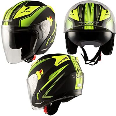 A-pro Casque Jet Moto Visière Double Scooter Certificat ECE 22-06 Noir Matt Fluo XL - Publicité A-pro Casque Jet Moto Visière Double Scooter Certificat ECE 22-06 Noir Matt Fluo XL - Publicité