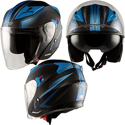 A-pro Jet Moto Casque Scooter Double Visière Certificat ECE 22-06 Noir Matt Bleu S - Publicité A-pro Jet Moto Casque Scooter Double Visière Certificat ECE 22-06 Noir Matt Bleu S - Publicité