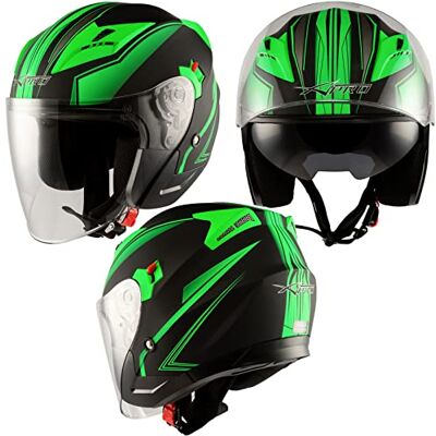 A-pro Jet Casque Moto Scooter Double Visière Certificat ECE 22-06 Noir Matt Vert S - Publicité A-pro Jet Casque Moto Scooter Double Visière Certificat ECE 22-06 Noir Matt Vert S - Publicité