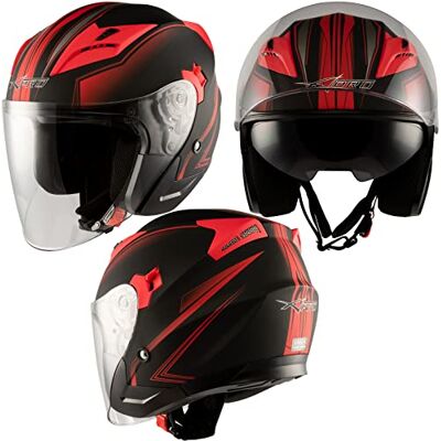 A-pro Casque Jet Scooter Moto Visière Double Certificat ECE 22-06 Noir Matt Rouge M - Publicité A-pro Casque Jet Scooter Moto Visière Double Certificat ECE 22-06 Noir Matt Rouge M - Publicité