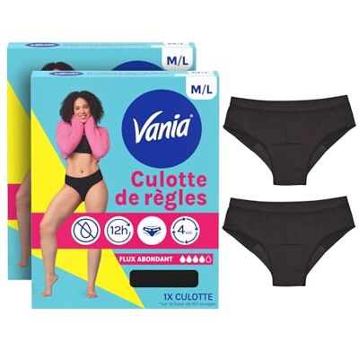 Vania Culotte de Règles Réutilisable Flux Abondant Taille M/L, 2 pièces Culotte menstruelle confortable, Absorbante et réutilisable, Lavable en machine avec jusqu'à 12h de protection anti-fuite - Publicité Vania Culotte de Règles Réutilisable Flux Abondant Taille M/L, 2 pièces Culotte menstruelle confortable, Absorbante et réutilisable, Lavable en machine avec jusqu'à 12h de protection anti-fuite - Publicité