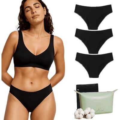 Lolita Culotte Menstruelle Culotte hygienique 4 Couches absorbantes Equivalent a 2 tampons Protection pour Flux legers a moderes Coton Noir Coupe Bikini Lot de 3 Culottes lavables - Publicité Lolita Culotte Menstruelle Culotte hygienique 4 Couches absorbantes Equivalent a 2 tampons Protection pour Flux legers a moderes Coton Noir Coupe Bikini Lot de 3 Culottes lavables - Publicité