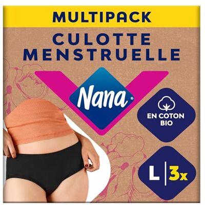 Nana Culotte Menstruelle Lavable Coton Bio Flux Abondant Noir Coupe Hipster L x3 - Publicité Nana Culotte Menstruelle Lavable Coton Bio Flux Abondant Noir Coupe Hipster L x3 - Publicité