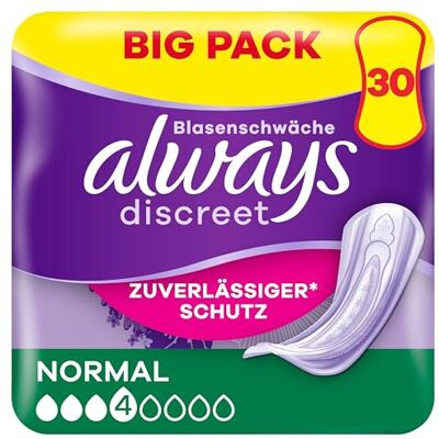 Always Discreet - Serviettes pour fuites urinaires - Noyau à double protection - 30 pièces - Publicité Always Discreet - Serviettes pour fuites urinaires - Noyau à double protection - 30 pièces - Publicité