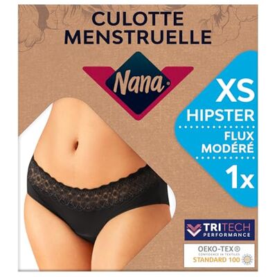 Nana Culotte Menstruelle Lavable Flux Modéré Jusqu'à 12 heures de Protection Noire Coupe Hipster, XS - Publicité Nana Culotte Menstruelle Lavable Flux Modéré Jusqu'à 12 heures de Protection Noire Coupe Hipster, XS - Publicité