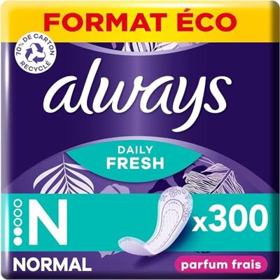 Always Daily Fresh Protège-Slips Normal 10x30 Unités, Avec un parfum frais, Pour ne sentir rien d’autre que fraîcheur et protection - Publicité Always Daily Fresh Protège-Slips Normal 10x30 Unités, Avec un parfum frais, Pour ne sentir rien d’autre que fraîcheur et protection - Publicité