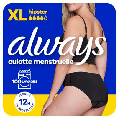 Always Culotte Menstruelle Hipster Lavable, XL, 44-46, 1 Sous-vêtement Pour Règles, Noir, Flux Moyen À Abondant, Réutilisable Jusqu’à 100 Lavages, Jusqu’à 12h De Protection, Confort Toute la Journée - Publicité Always Culotte Menstruelle Hipster Lavable, XL, 44-46, 1 Sous-vêtement Pour Règles, Noir, Flux Moyen À Abondant, Réutilisable Jusqu’à 100 Lavages, Jusqu’à 12h De Protection, Confort Toute la Journée - Publicité