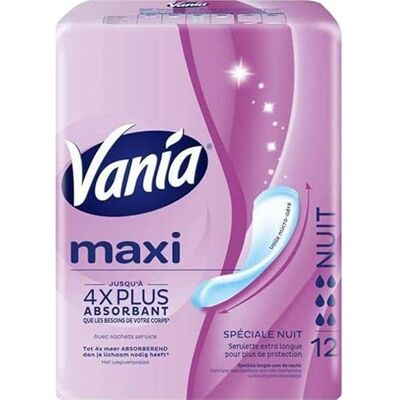 Vania Serviettes hygiéniques Maxi Spéciale Nuit Le paquet de 12 - Publicité Vania Serviettes hygiéniques Maxi Spéciale Nuit Le paquet de 12 - Publicité