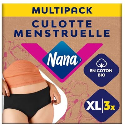 Nana Culotte Menstruelle Lavable Coton Bio Flux Abondant Noir Coupe Hipster XL x3 - Publicité Nana Culotte Menstruelle Lavable Coton Bio Flux Abondant Noir Coupe Hipster XL x3 - Publicité