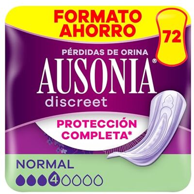 AUSONIA Discreet Lot de 72 serviettes hygiéniques normales pour femme, protection complète*, discrétion incroyable - Publicité AUSONIA Discreet Lot de 72 serviettes hygiéniques normales pour femme, protection complète*, discrétion incroyable - Publicité
