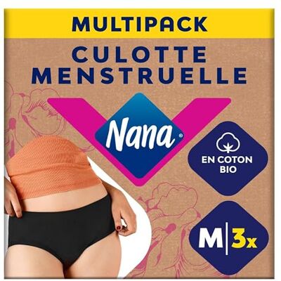 Nana Culotte Menstruelle Lavable Coton Bio Flux Abondant Noir Coupe Hipster M x3 - Publicité Nana Culotte Menstruelle Lavable Coton Bio Flux Abondant Noir Coupe Hipster M x3 - Publicité