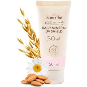 Suntribe Crème Solaire Minérale Bio UV Shield SPF 50 / 50 ml 100% naturelle, biologique, filtres UV minéraux sans nanoparticules, dry touch (non gras) – Invisible sur les peaux claires - Publicité Suntribe Crème Solaire Minérale Bio UV Shield SPF 50 / 50 ml 100% naturelle, biologique, filtres UV minéraux sans nanoparticules, dry touch (non gras) – Invisible sur les peaux claires - Publicité