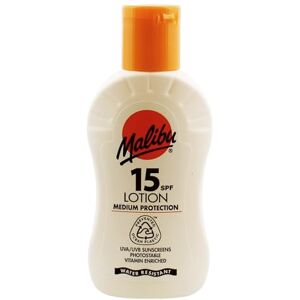 Malibu Sun Lotion solaire SPF 15 de protection moyenne, résistante à l'eau, enrichie en vitamines, 100 ml - Publicité Malibu Sun Lotion solaire SPF 15 de protection moyenne, résistante à l'eau, enrichie en vitamines, 100 ml - Publicité