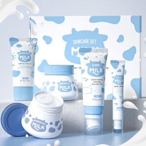 LAIKOU Set de Soin Visage au Lait Australien Lait, avec Lait Nettoyant Crème Hydratante Crème Éclaircissante Soin Contour des Yeux & Écran Solaire SPF50, pour Hydratation Teint Uniforme Peau Lisse - Publicité LAIKOU Set de Soin Visage au Lait Australien Lait, avec Lait Nettoyant Crème Hydratante Crème Éclaircissante Soin Contour des Yeux & Écran Solaire SPF50, pour Hydratation Teint Uniforme Peau Lisse - Publicité