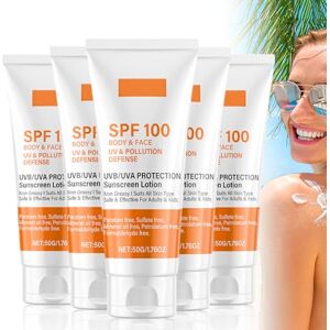 Xiniear Crème solaire FPS 100, 50g Sunscreen SPF 100, Sunscreen Lotion, Lotion solaire avec protection UVA/UVB, Hydratant, Anti-âge Crème solaire Résistant à l'eau Convient à tous les types de peau (5 PC) - Publicité Xiniear Crème solaire FPS 100, 50g Sunscreen SPF 100, Sunscreen Lotion, Lotion solaire avec protection UVA/UVB, Hydratant, Anti-âge Crème solaire Résistant à l'eau Convient à tous les types de peau (5 PC) - Publicité