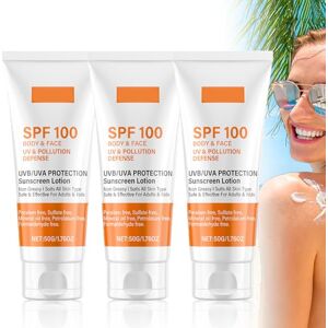 Xiniear Crème solaire FPS 100, 50g Sunscreen SPF 100, Sunscreen Lotion, Lotion solaire avec protection UVA/UVB, Hydratant, Anti-âge Crème solaire Résistant à l'eau Convient à tous les types de peau (3 PC) - Publicité Xiniear Crème solaire FPS 100, 50g Sunscreen SPF 100, Sunscreen Lotion, Lotion solaire avec protection UVA/UVB, Hydratant, Anti-âge Crème solaire Résistant à l'eau Convient à tous les types de peau (3 PC) - Publicité