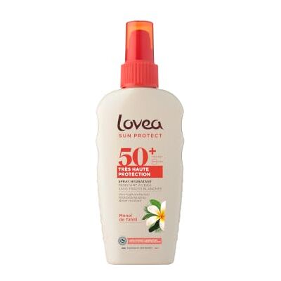 Lovea Spray Hydratant FPS50+ Très Haute Protection Solaire UVA-UVB, 150ml Monoï de Tahiti, Visage & Corps, Résiste à l'eau, Anti-Traces Blanches, Testé Dermatologiquement, Fabriqué en France - Publicité Lovea Spray Hydratant FPS50+ Très Haute Protection Solaire UVA-UVB, 150ml Monoï de Tahiti, Visage & Corps, Résiste à l'eau, Anti-Traces Blanches, Testé Dermatologiquement, Fabriqué en France - Publicité