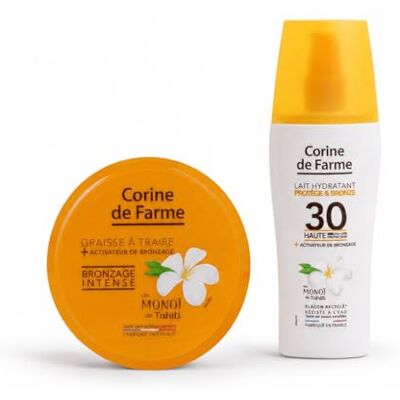 Corine de Farme Duo Protection & Bronzage Intense Lait Protect & Bronze SPF30 + Graisse à Traire Accélérateur de Bronzage 2 x 150 ml - Publicité Corine de Farme Duo Protection & Bronzage Intense Lait Protect & Bronze SPF30 + Graisse à Traire Accélérateur de Bronzage 2 x 150 ml - Publicité